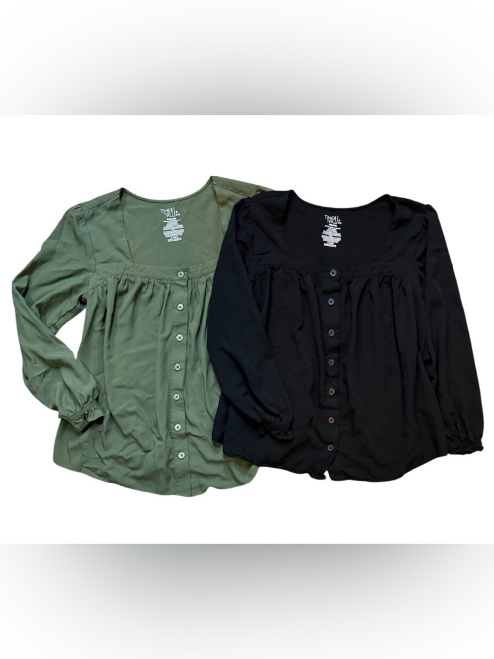 BUNDLE! Time and Tru Boho Peasant Square Neck Maternity‎ Blouse -Olive & Black-S